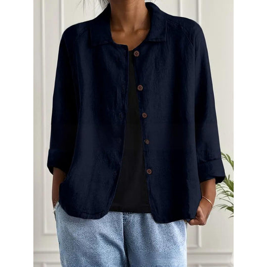 Damen Leichte Leinenoptik-Bluse mit lockerer Passform, 3/4-Ärmeln und Knopfleiste Shop Nory
