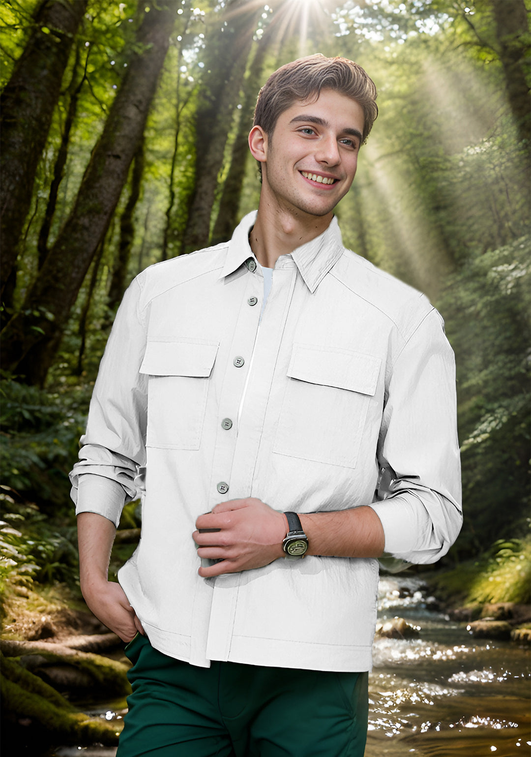 Herren Leichtes Field-Overshirt mit aufgesetzten Brusttaschen und Hemdkragen Shop Nory