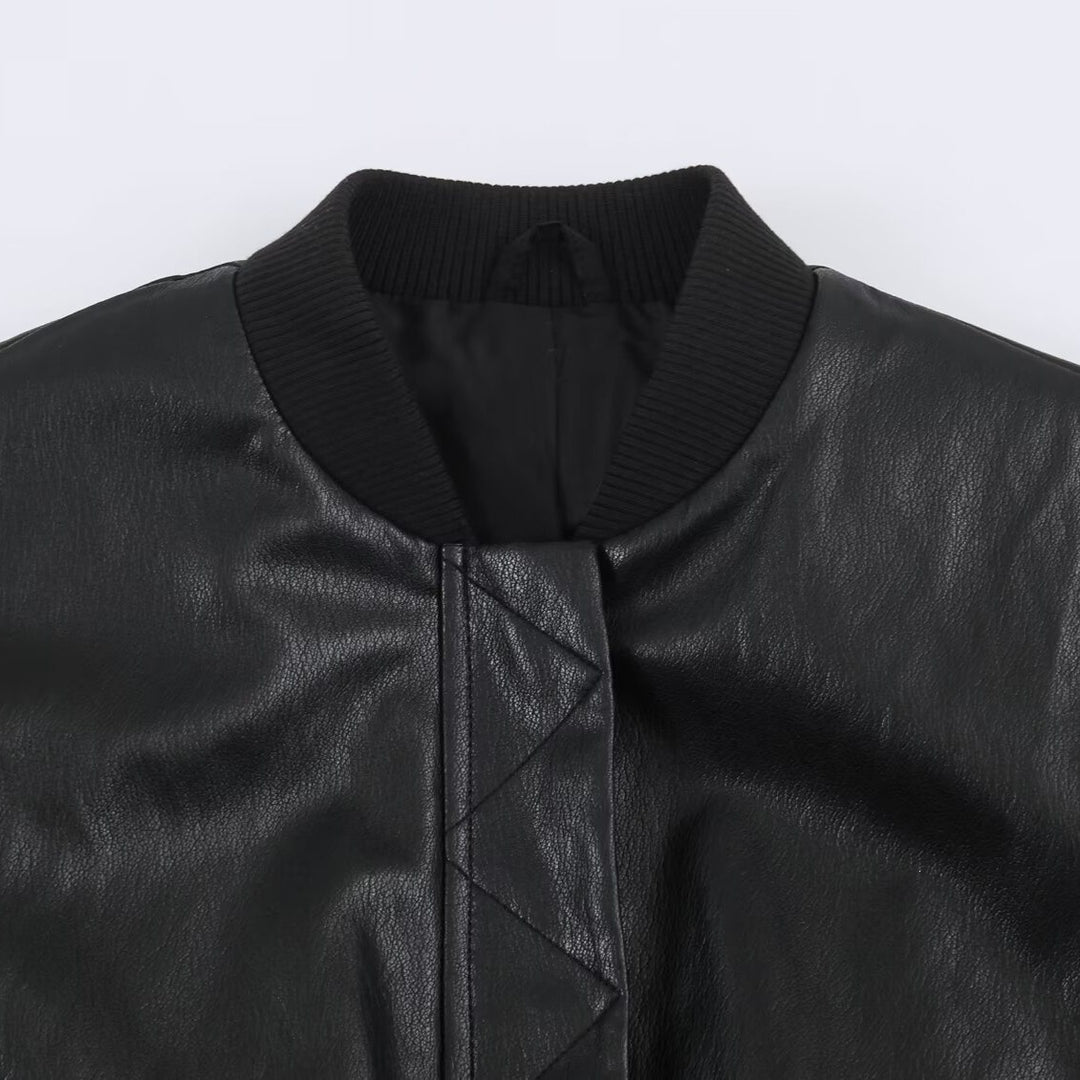 Damen Oversize Bomberjacke aus Kunstleder mit gerippten Bündchen Shop Nory
