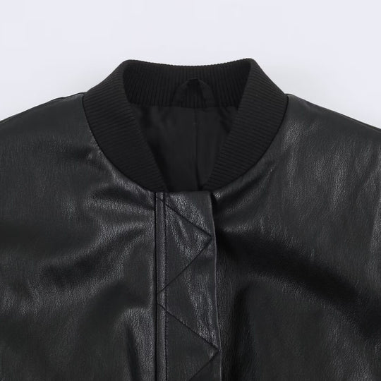 Damen Oversize Bomberjacke aus Kunstleder mit gerippten Bündchen Shop Nory