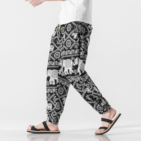 Unisex lässige Boho-Haremshose mit Elefantenmuster, elastischem Bund und Bündchen Shop Nory
