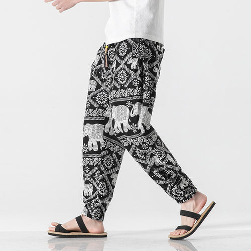 Unisex lässige Boho-Haremshose mit Elefantenmuster, elastischem Bund und Bündchen Shop Nory