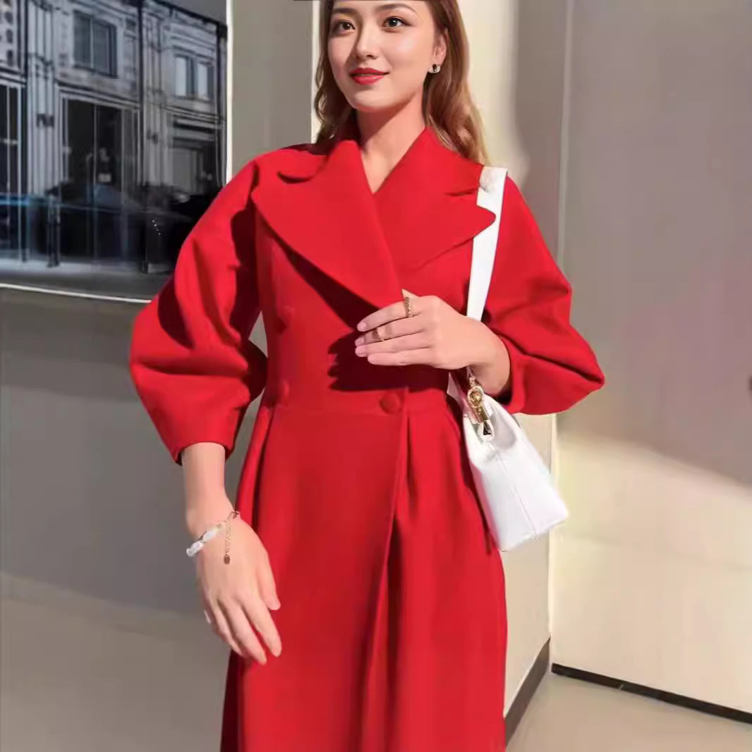Damen nan taillierter Doppelreihiger Trenchcoat mit weitem Ärmel und hohem Beinschlitz Shop Nory