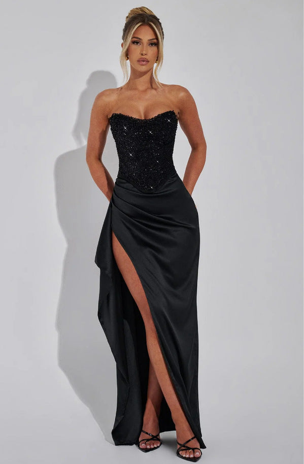 Damen Hochgeschlossenes Abendkleid mit transparentem Oberteil und seitlichem Schlitz