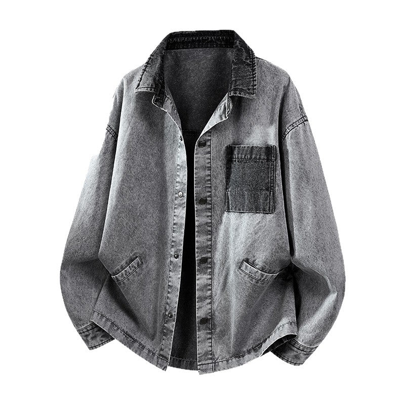 Herren Locker geschnittene Denim-Hemdjacke mit Kastenform und Eingrifftaschen Shop Nory