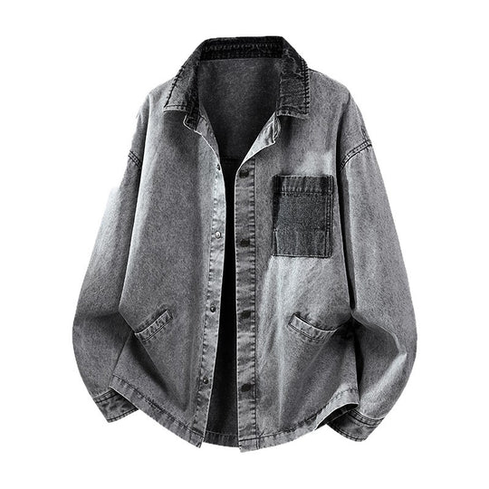 Herren Locker geschnittene Denim-Hemdjacke mit Kastenform und Eingrifftaschen Shop Nory