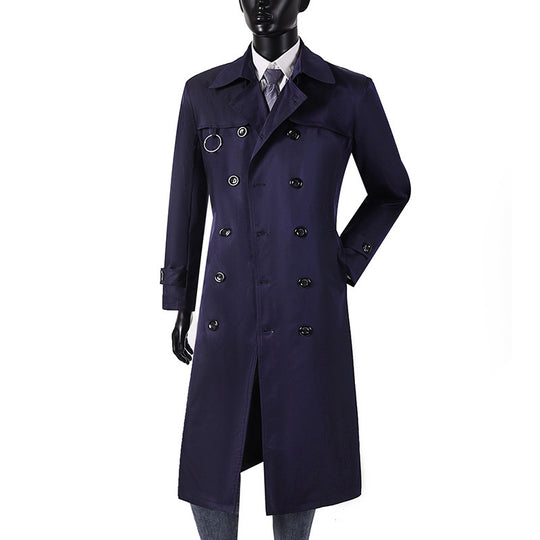 Herren Doppelreihiger Trenchcoat mit Taillierung, Reverskragen und dekorativem Metallring Shop Nory
