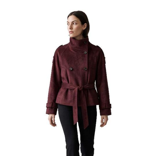 Damen Taillierte Kurzjacke in Wildlederoptik mit Doppelreiher und Stehkragen Shop Nory