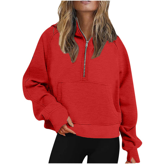 Damen Oversize Halb-Zip Kapuzenpullover mit Kängurutasche & Daumenloch Shop Nory