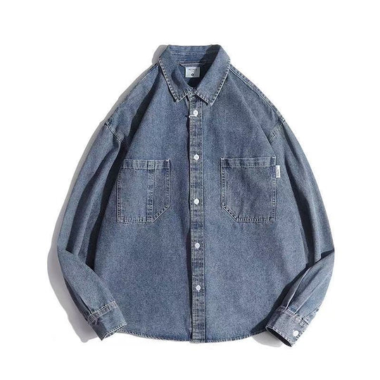 Unisex Boxy-Denim-Overshirt mit aufgesetzten Brusttaschen und gerundetem Saum Shop Nory