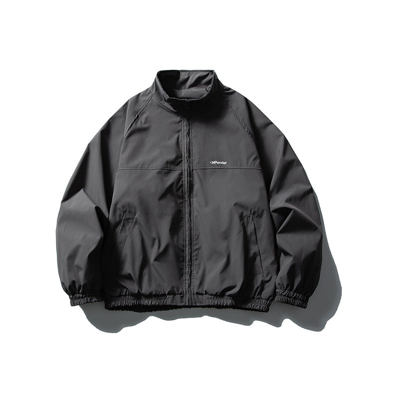Unisex Leichte wasserabweisende Windjacke mit Stehkragen, Raglanärmeln und elastischem Saum Shop Nory
