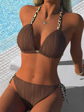 Damen Bikini-Set mit gefaltetem Triangel-Oberteil und verstellbaren Seitenschnüren