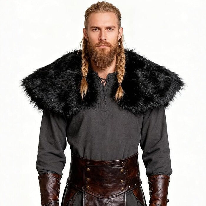 Herren Schultercape im Wiking‑/LARP‑Stil aus hochwertigem Kunstpelz mit breitem Umlegekragen Shop Nory