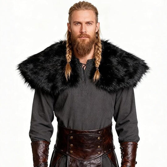 Herren Schultercape im Wiking‑/LARP‑Stil aus hochwertigem Kunstpelz mit breitem Umlegekragen Shop Nory