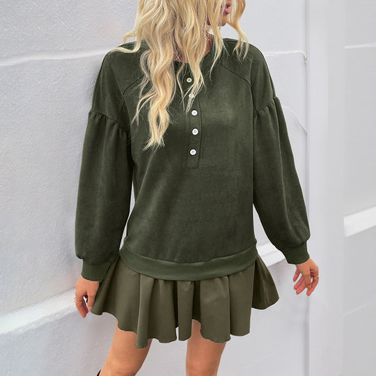 Damen Velours-Henley-Sweatshirt mit Raglan-Ärmeln und Ballonärmeln Shop Nory