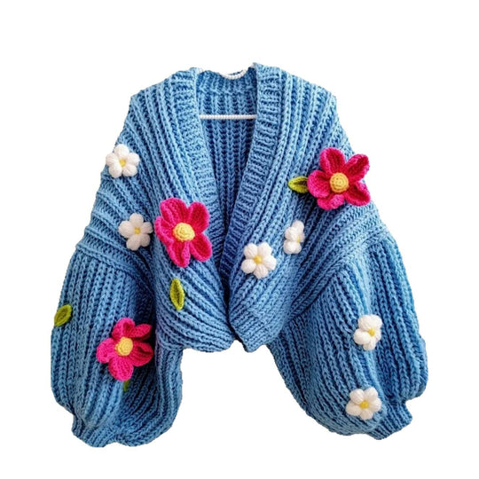 Damen Verspielt Floral strickjacke