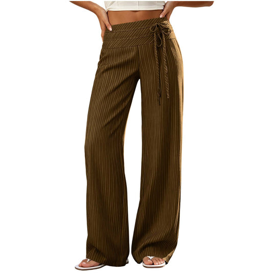 Damen Weite High-Waist Palazzo-Hose mit Streifenmuster und Bindegürtel Shop Nory