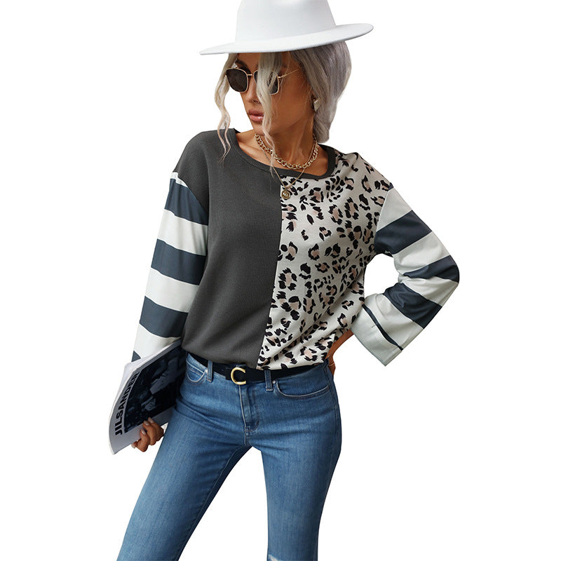 Damen Feinstrickpullover mit Animalpanel und kontrastierenden Blockärmeln Shop Nory
