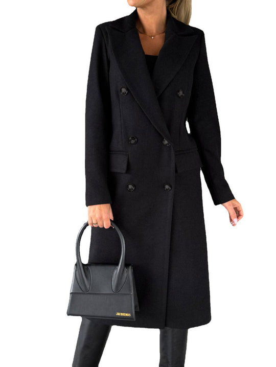 Damen Zweireihiger Wollmix-Mantel mit Reverskragen und Pattentaschen Shop Nory