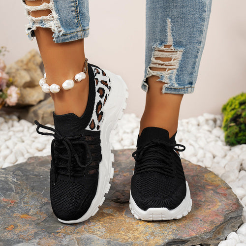 Damen Sportliche Sneakers mit atmungsaktivem Netzdesign und modischem Leopardenmuster Shopnory