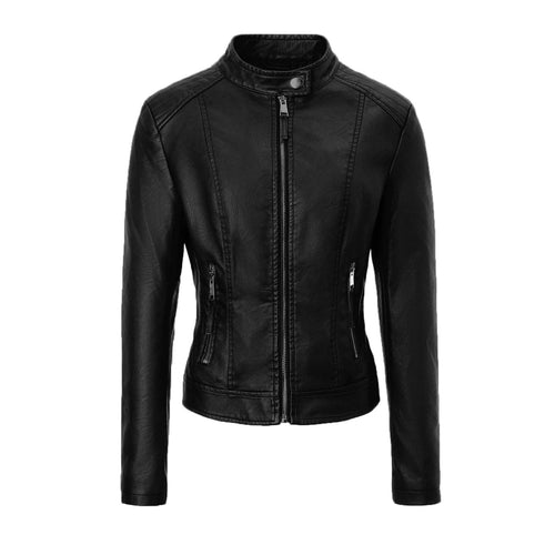 Damen Slim-Fit Biker-Lederjacke mit Stehkragen Shop Nory