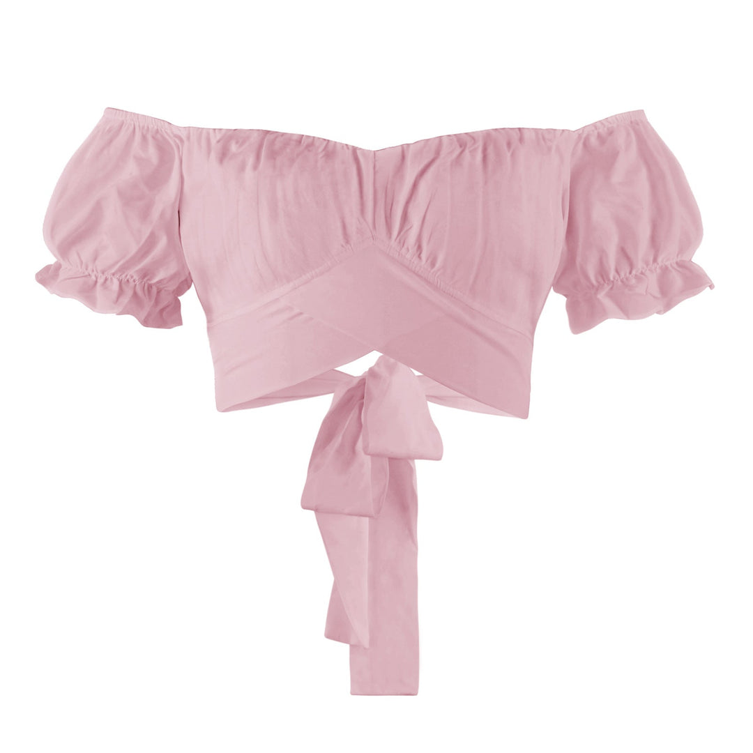 Damen Off-Shoulder Crop-Top mit Rüschärmeln und Binde-Detail Shopnory