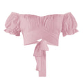 Damen Off-Shoulder Crop-Top mit Rüschärmeln und Binde-Detail Shopnory