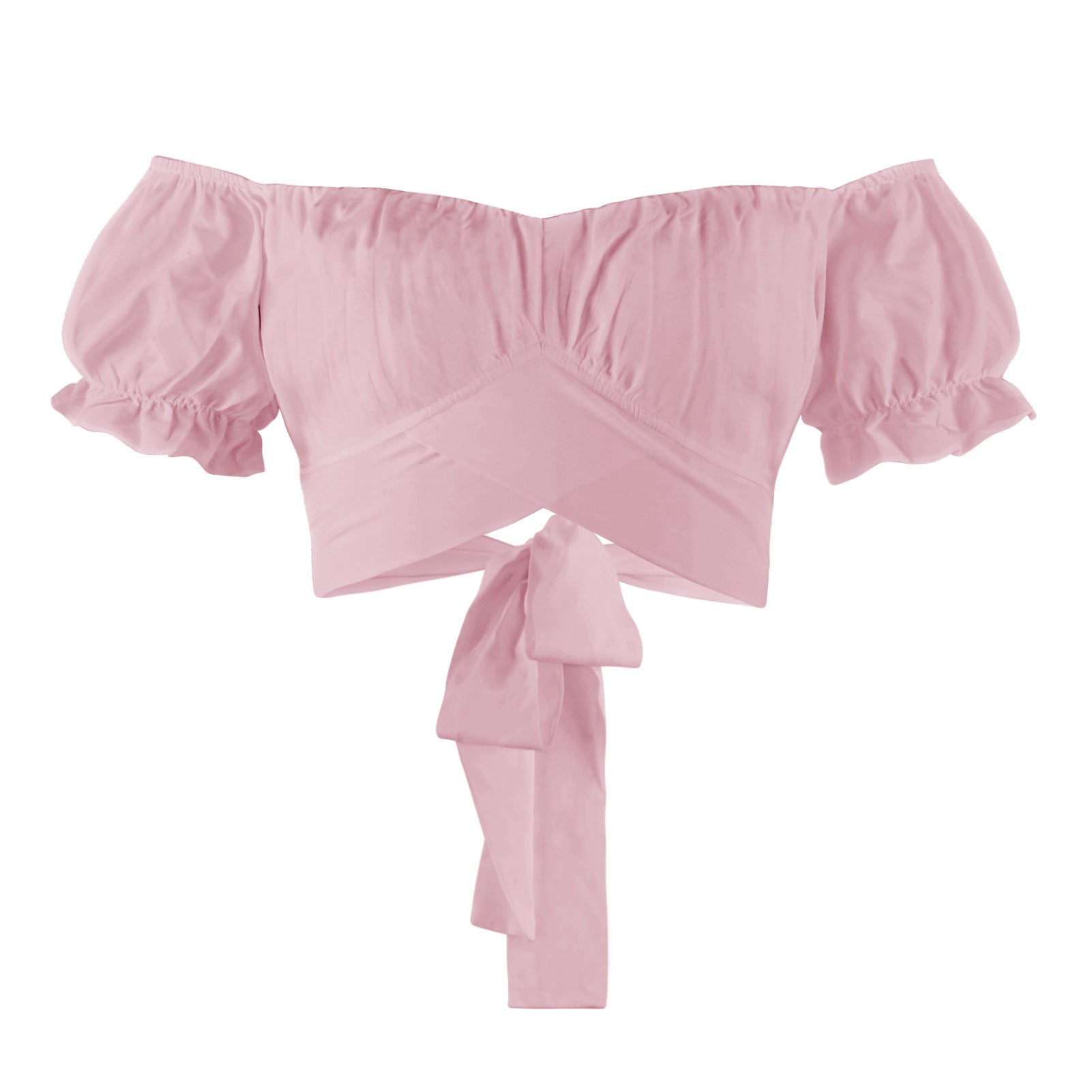 Damen Off-Shoulder Crop-Top mit Rüschärmeln und Binde-Detail Shopnory
