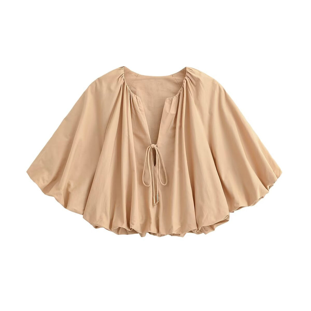 Damen Oversized Cape-Bluse mit Kordelzug, gerafftem Saum und voluminösen Fledermausärmeln Shop Nory