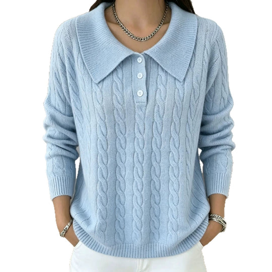 Damen Kabelstrick-Polo-Pullover mit großem Umlegekragen und lockerer Silhouette Shop Nory