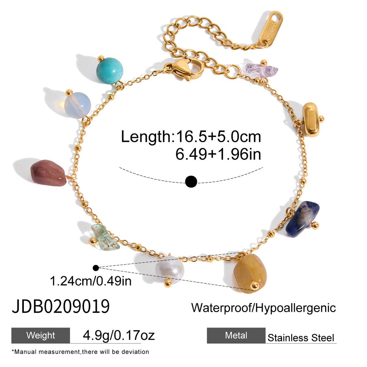Damen Armband mit bunten Natursteinen und hypoallergenem Edelstahl Shop Nory