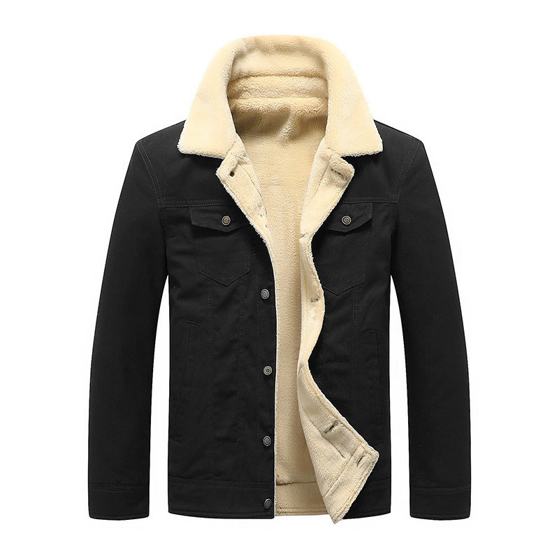Herren Sherpa-gefüttertes Canvas-Truckerblouson mit Kunstfellkragen und Utility-Taschen Shop Nory