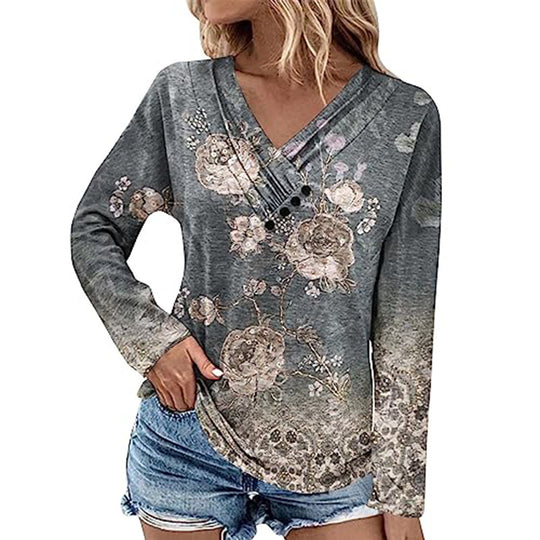 Damen Gerippter V-Ausschnitt Pullover mit Farbverlauf, Zierknöpfen und legerer Passform Shop Nory