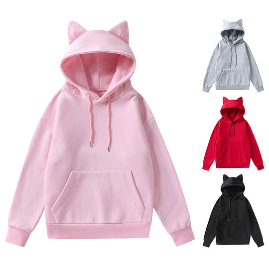 Damen Kapuzenpullover mit Katzenohren oversized Sweatshirt mit Kängurutasche und Kordelzug Shop Nory