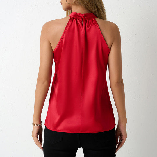 Damen Satin-Hochkragenoberteil mit elegantem Schnitt