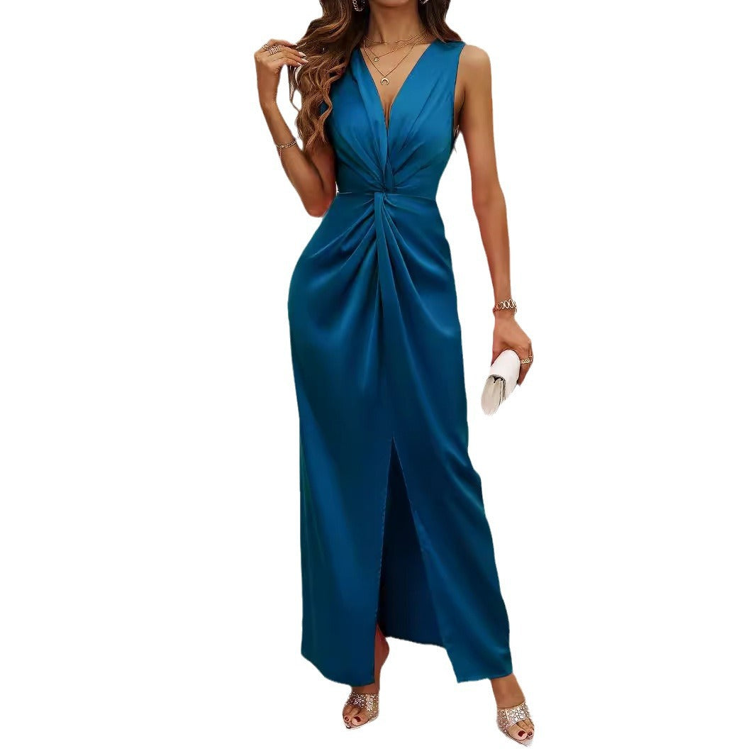 Damen Langkleid mit elegantem Wickeldesign und figurbetontem Schnitt