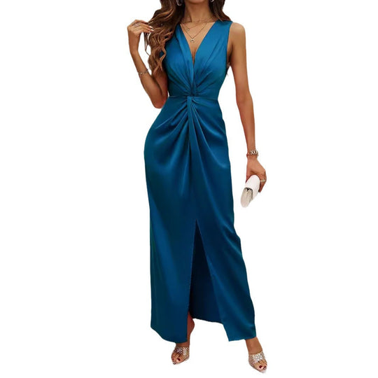 Damen Langkleid mit elegantem Wickeldesign und figurbetontem Schnitt