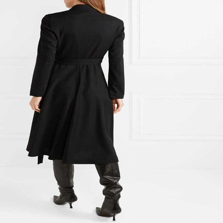 Damen Wickel‑Midikleid‑Mantel im Tailoring mit Schalkragen und Bindegürtel Shop Nory
