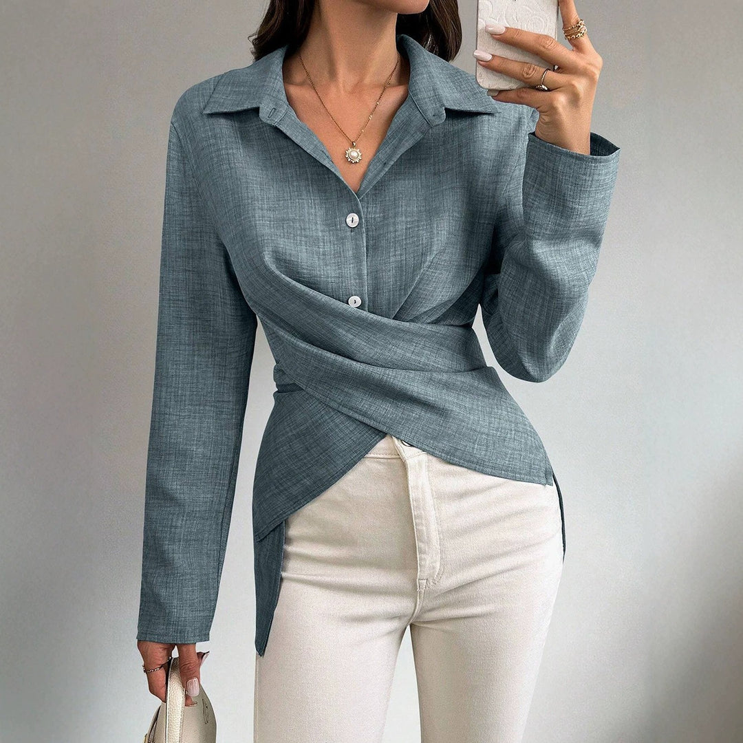 Damen Wickelbluse mit Hemdkragen und asymmetrischem Saum Shop Nory