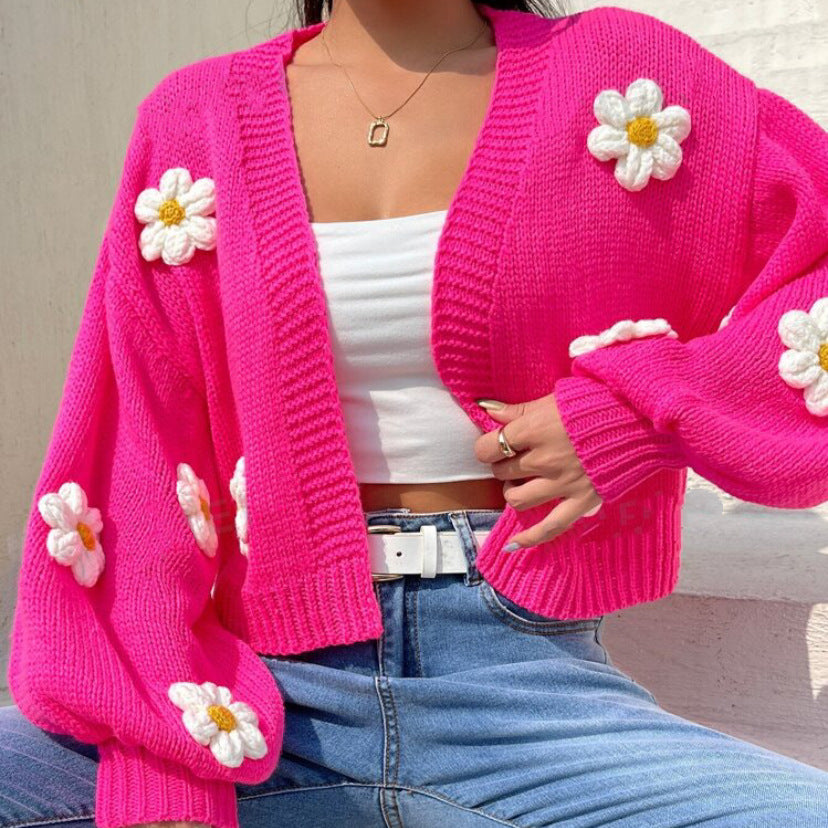Damen Cropped-Cardigan aus Baumwollmix mit 3D-Blütenapplikationen Shop Nory