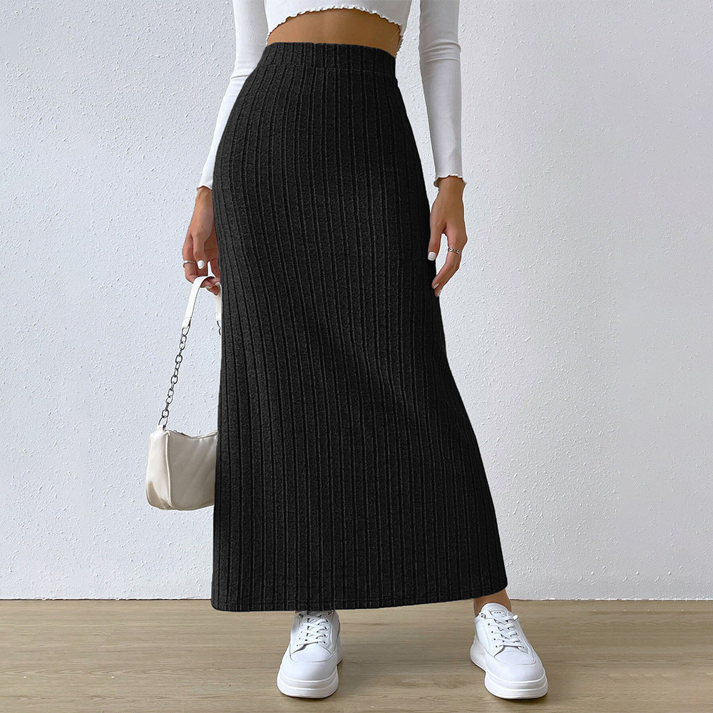 Damen gerippter Maxi-Rock mit hohem Bund, taillierter Stretchpassform und schmeichelnder Längsrippe Shop Nory