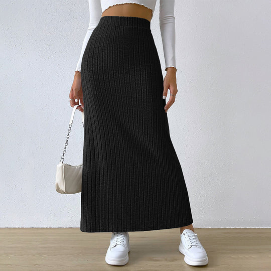Damen gerippter Maxi-Rock mit hohem Bund, taillierter Stretchpassform und schmeichelnder Längsrippe Shop Nory