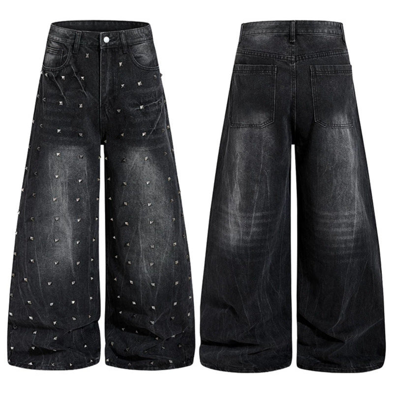 Damen High‑Waist weite Denim‑Culotte mit Metallnieten und Balloon‑Silhouette Shop Nory