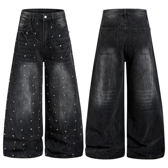 Damen High‑Waist weite Denim‑Culotte mit Metallnieten und Balloon‑Silhouette Shop Nory