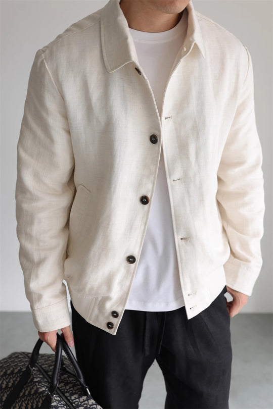 Herren Leichte Leinenjacke mit Hemdkragen und durchgehender Knopfleiste Shop Nory