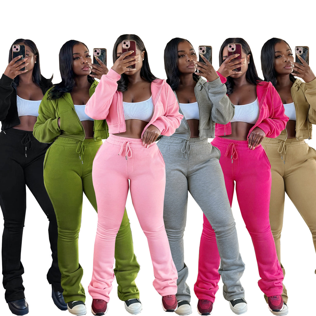 Damen nan kurz geschnittenes Zip-Hoodie und Highwaist-Jogginghose-Set mit Kordelzug und leicht gerafften Knöchelabschlüssen Shop Nory