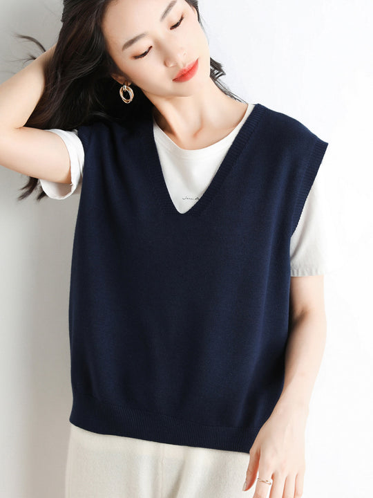 Damen Oversize V-Ausschnitt Feinstrickweste mit Rippenbund Shop Nory