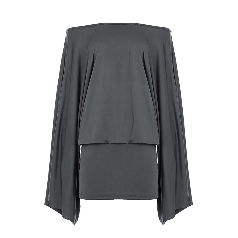 Damen nan schulterfreies Drapiertes Blouson-Top mit weitem Fledermausärmel und tailliertem Bündchen Shop Nory