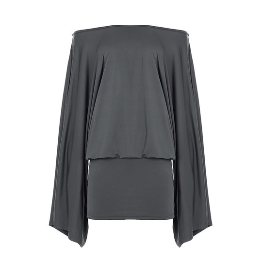 Damen nan schulterfreies Drapiertes Blouson-Top mit weitem Fledermausärmel und tailliertem Bündchen Shop Nory