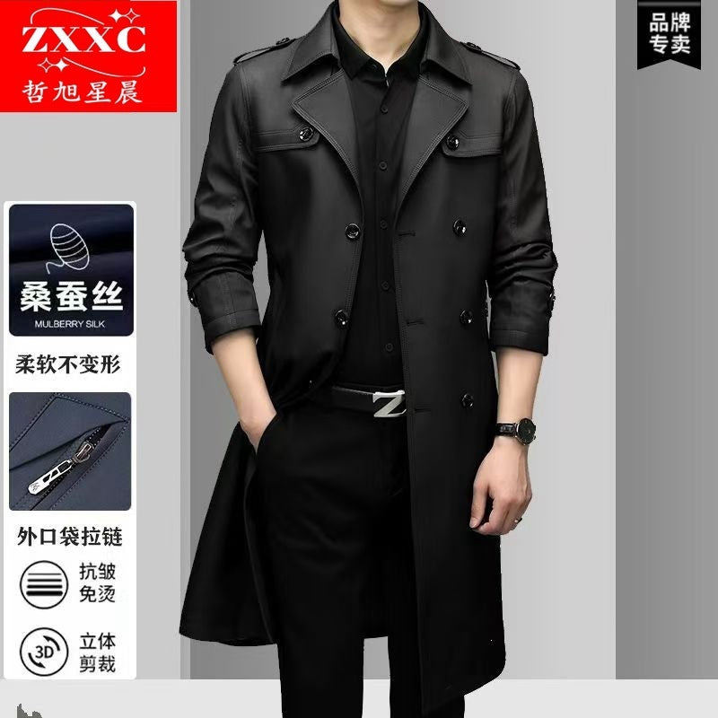 Herren Doppelreihiger taillierter Trenchcoat mit Schulterklappen Shop Nory